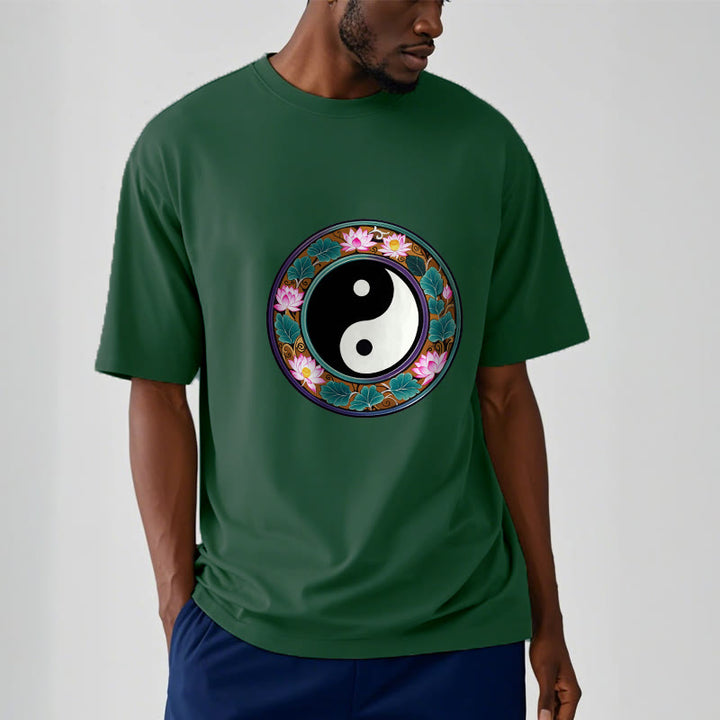 Buddha Stones Yin Yang Lotus Leaves Cotton Tee T-shirt