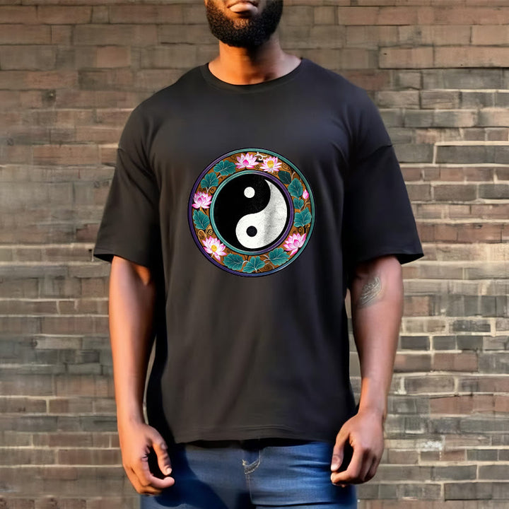 Buddha Stones Yin Yang Lotus Leaves Cotton Tee T-shirt