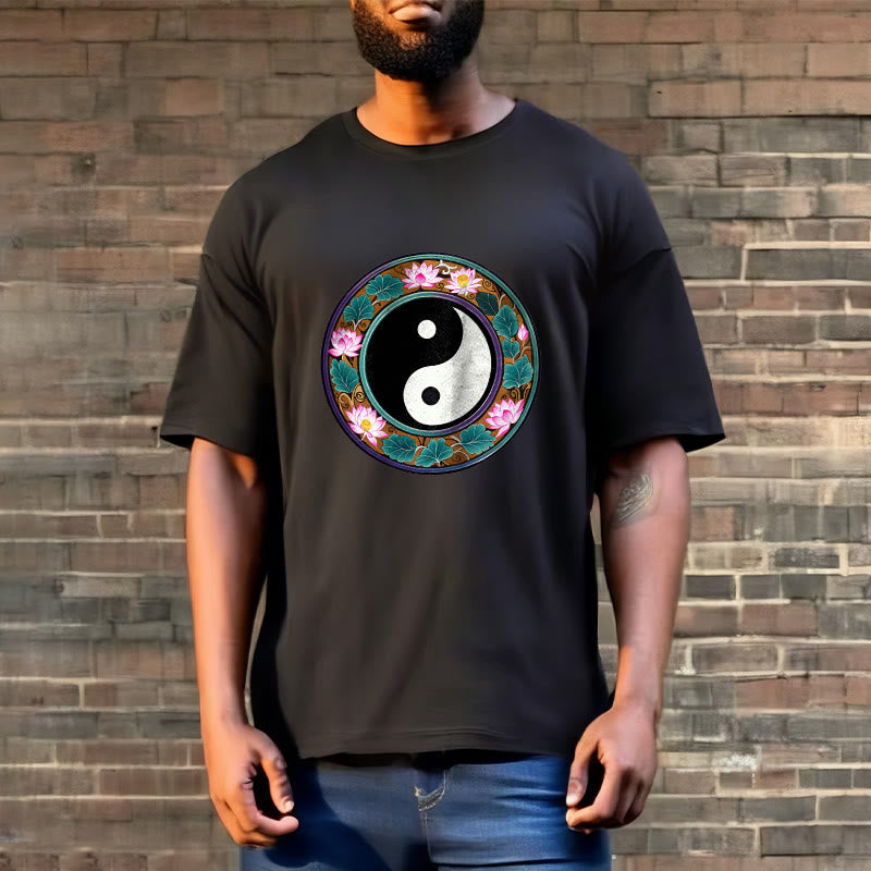 Buddha Stones Yin Yang Lotus Leaves Cotton Tee T-shirt - image 5
