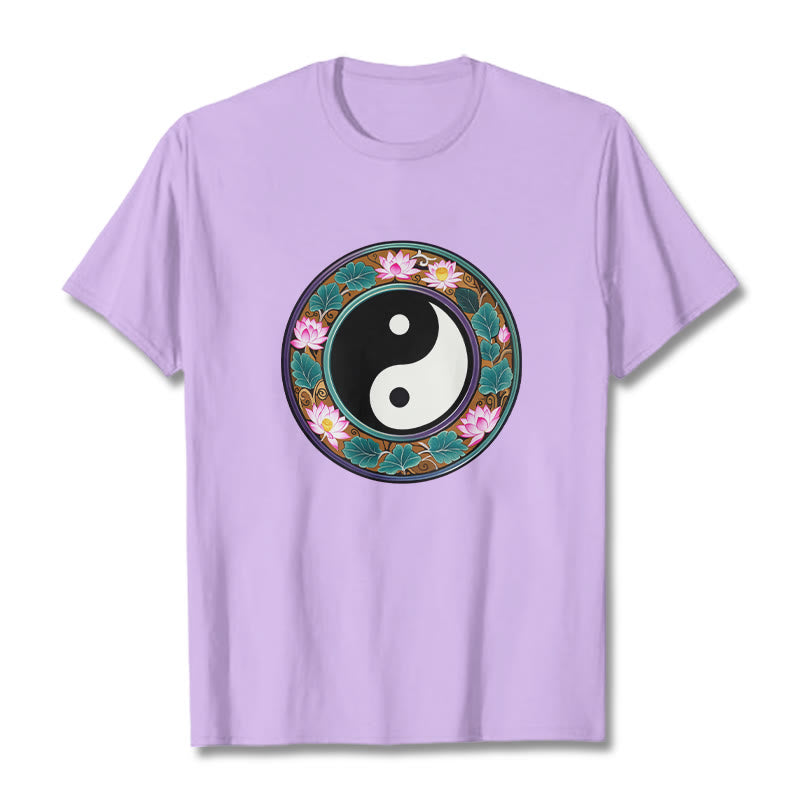 Buddha Stones Yin Yang Lotus Leaves Cotton Tee T-shirt - Plum - 2XL - image 19