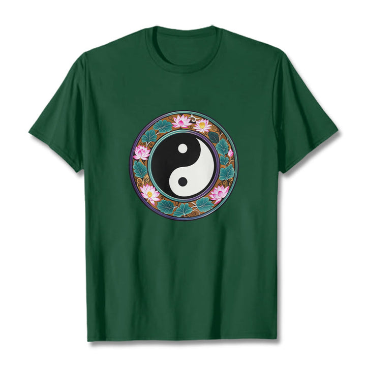 Buddha Stones Yin Yang Lotus Leaves Cotton Tee T-shirt - ForestGreen - 2XL - image 8