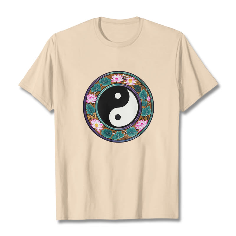 Buddha Stones Yin Yang Lotus Leaves Cotton Tee T-shirt - Bisque - 2XL - image 15