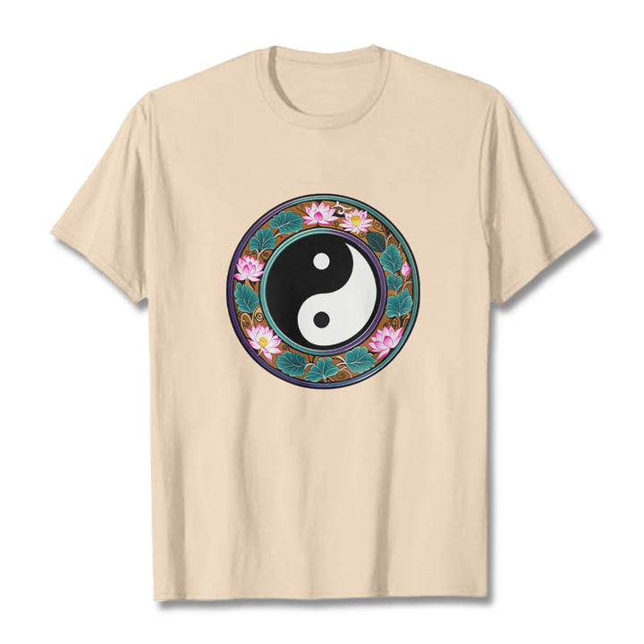 Buddha Stones Yin Yang Lotus Leaves Cotton Tee T-shirt - Bisque - 2XL - image 15