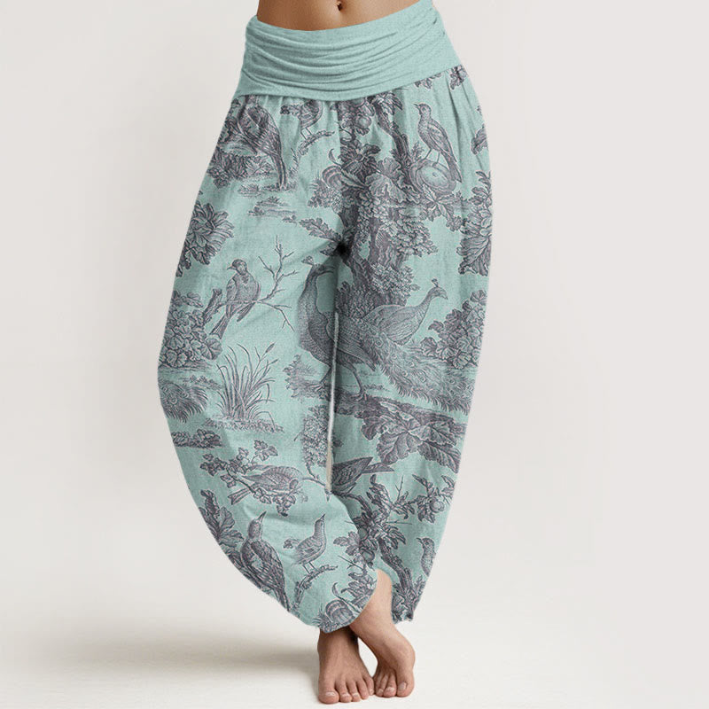 Buddha Stones Birds Trees Branches Pattern Women's Elastic Waist Harem Pants