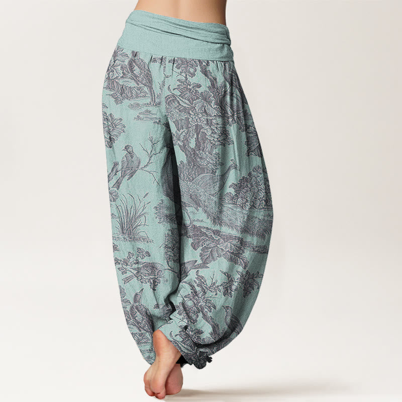 Buddha Stones Birds Trees Branches Pattern Women's Elastic Waist Harem Pants