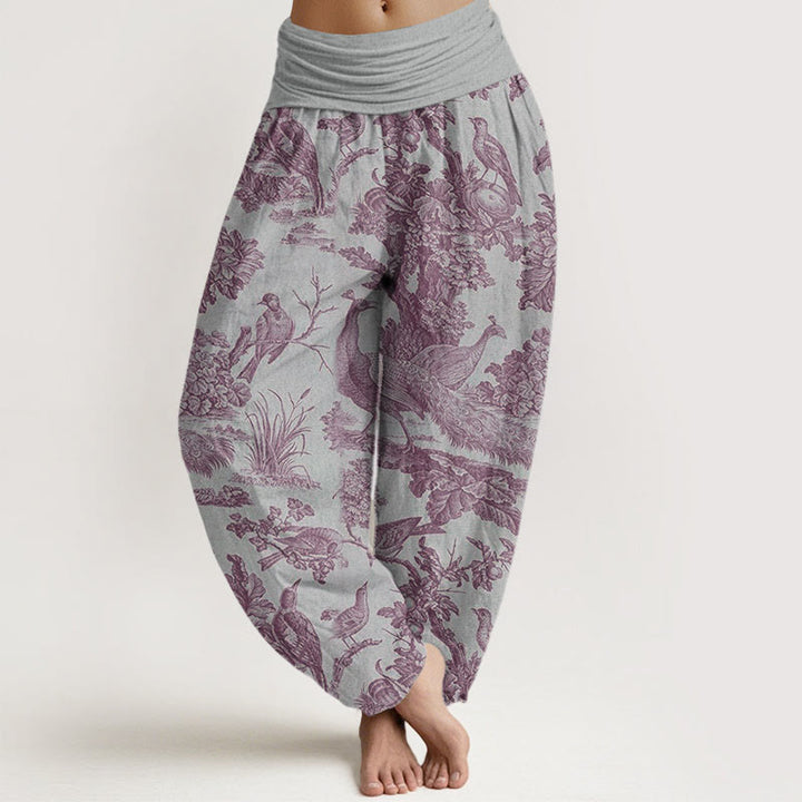 Buddha Stones Birds Trees Branches Pattern Women's Elastic Waist Harem Pants - LightGrey - US22，UK/AU26，EU54 (6XL) - image 8