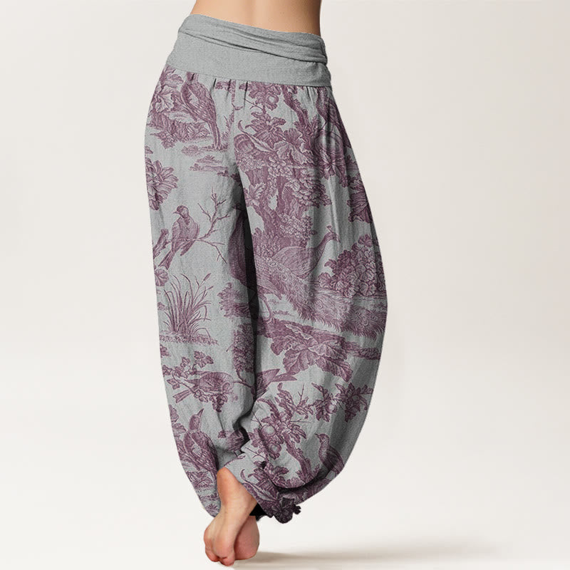 Buddha Stones Birds Trees Branches Pattern Women's Elastic Waist Harem Pants