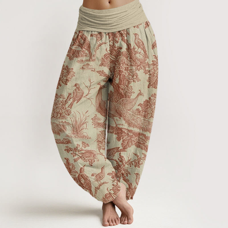 Buddha Stones Cotton Birds Trees Branches Pattern Women's Elastic Waist Harem Pants - PaleGoldenrod - US22，UK/AU26，EU54 (6XL) - image 0