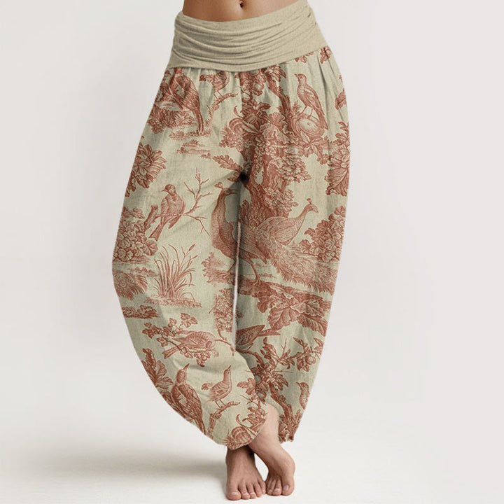 Buddha Stones Cotton Birds Trees Branches Pattern Women's Elastic Waist Harem Pants - PaleGoldenrod - US22，UK/AU26，EU54 (6XL) - image 0