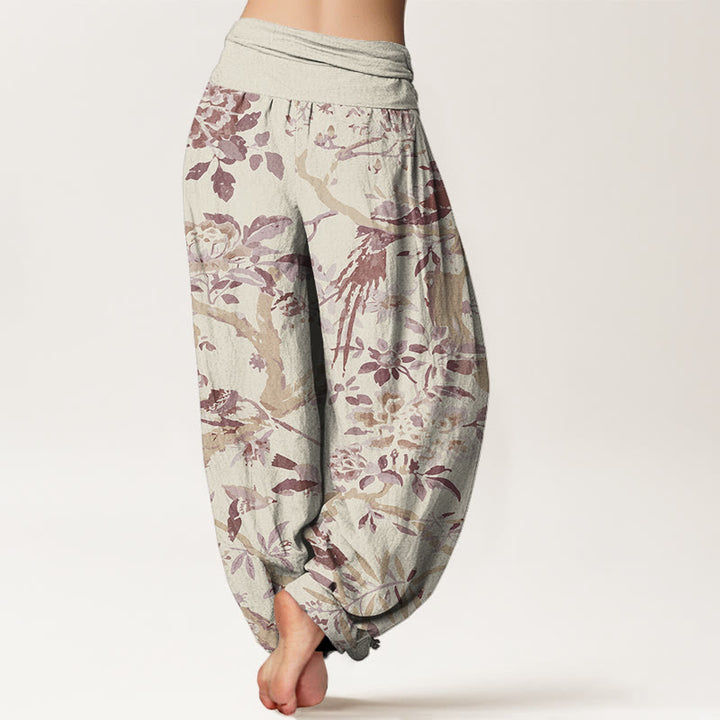 Buddha Stones Birds Branches Flowers Pattern Women's Elastic Waist Harem Pants - image 5