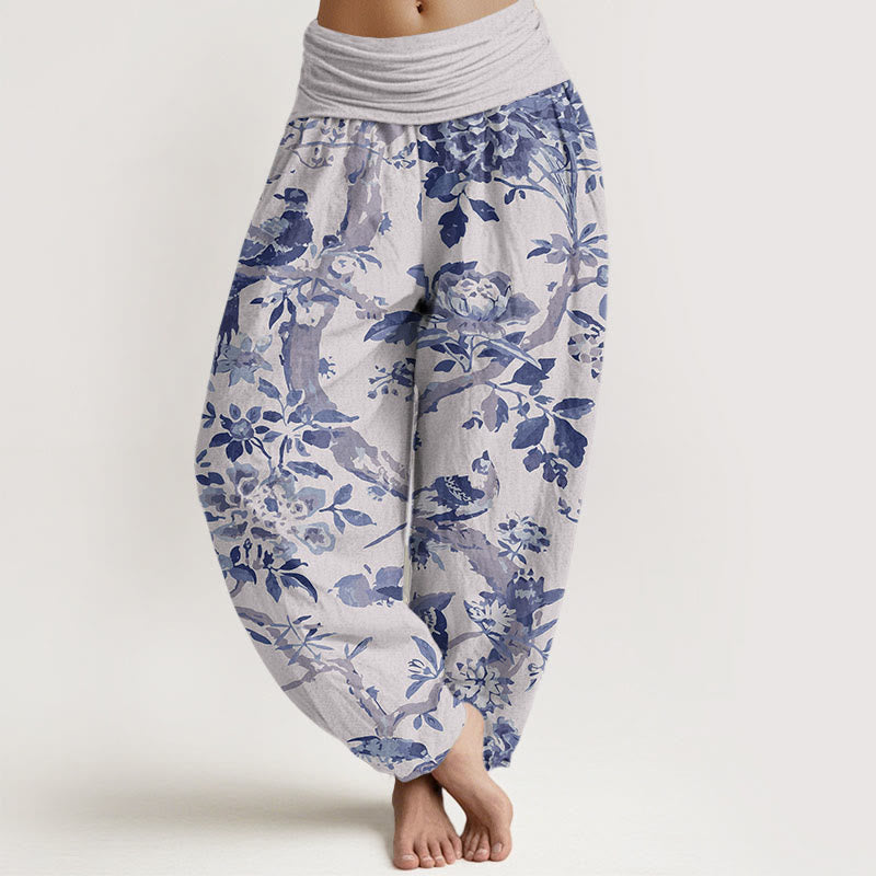 Buddha Stones Birds Branches Flowers Pattern Women's Elastic Waist Harem Pants - Gainsboro - US22，UK/AU26，EU54 (6XL) - image 8