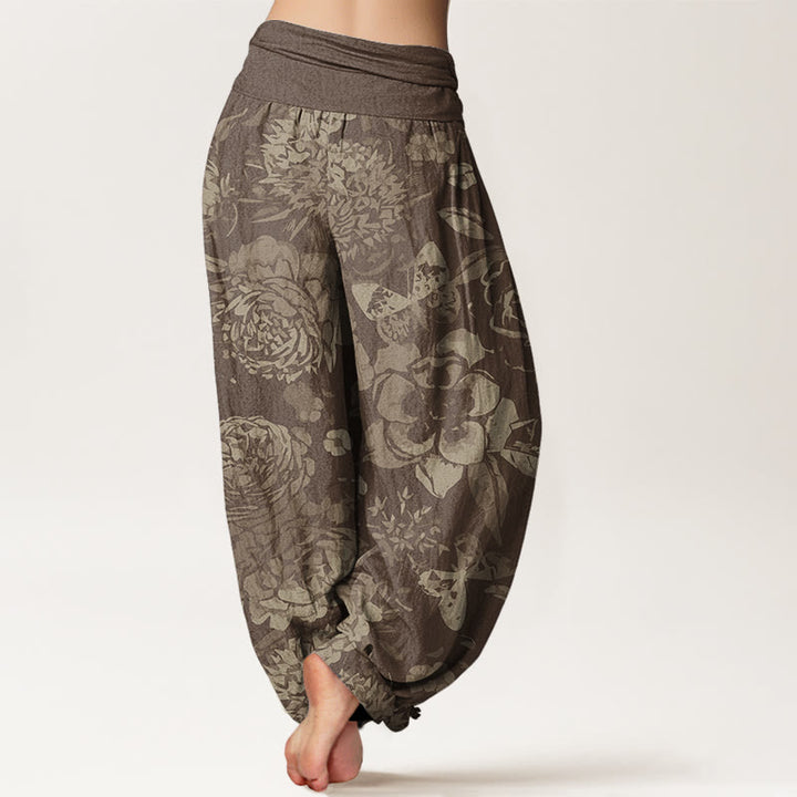 Buddha Stones Casual Peony Flowers Leaves Women's Elastic Waist Harem Pants - image 7
