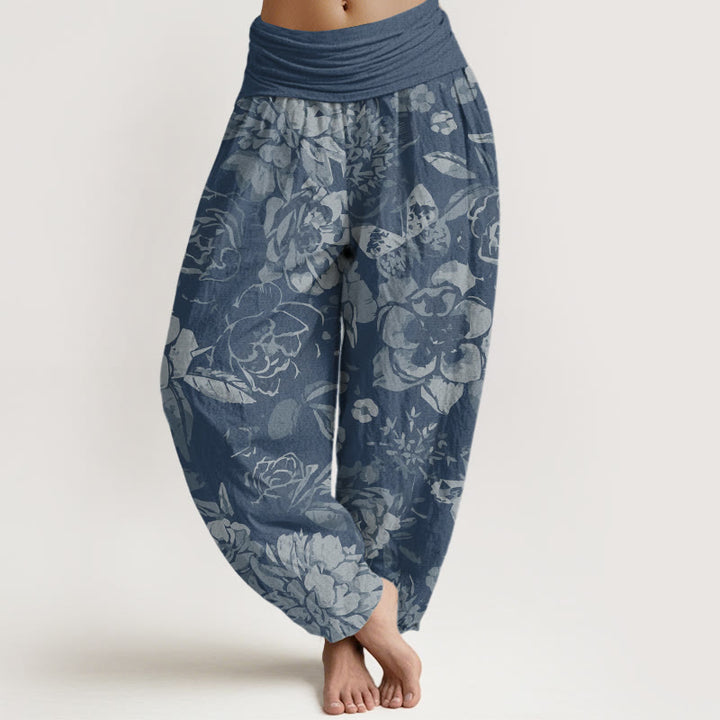 Buddha Stones Casual Peony Flowers Leaves Women's Elastic Waist Harem Pants - SkyBlue - US22，UK/AU26，EU54 (6XL) - image 8