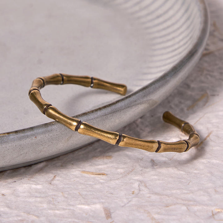 Buddha Stones Bamboo Copper Brass Luck Strength Bracelet Bangle - image 3