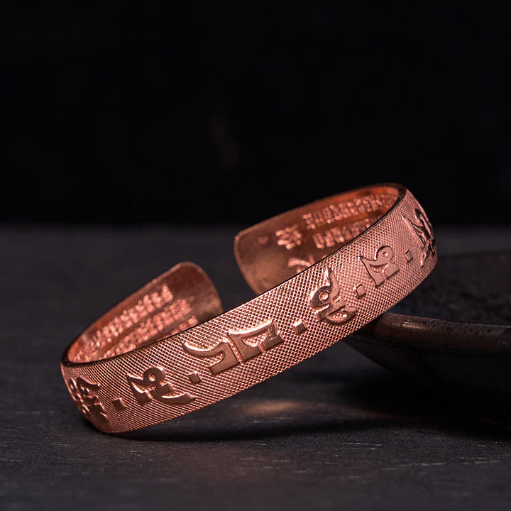 Buddha Stones Six True Words 'Om Mani Padme Hum' Heart Sutra Copper Brass Luck Bracelet Bangle