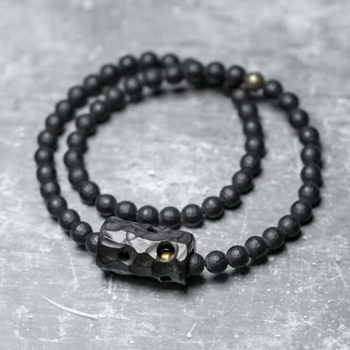 Buddha Stones Frosted Cut Surface Black Onyx Ebony Double Wrap Protection Bracelet