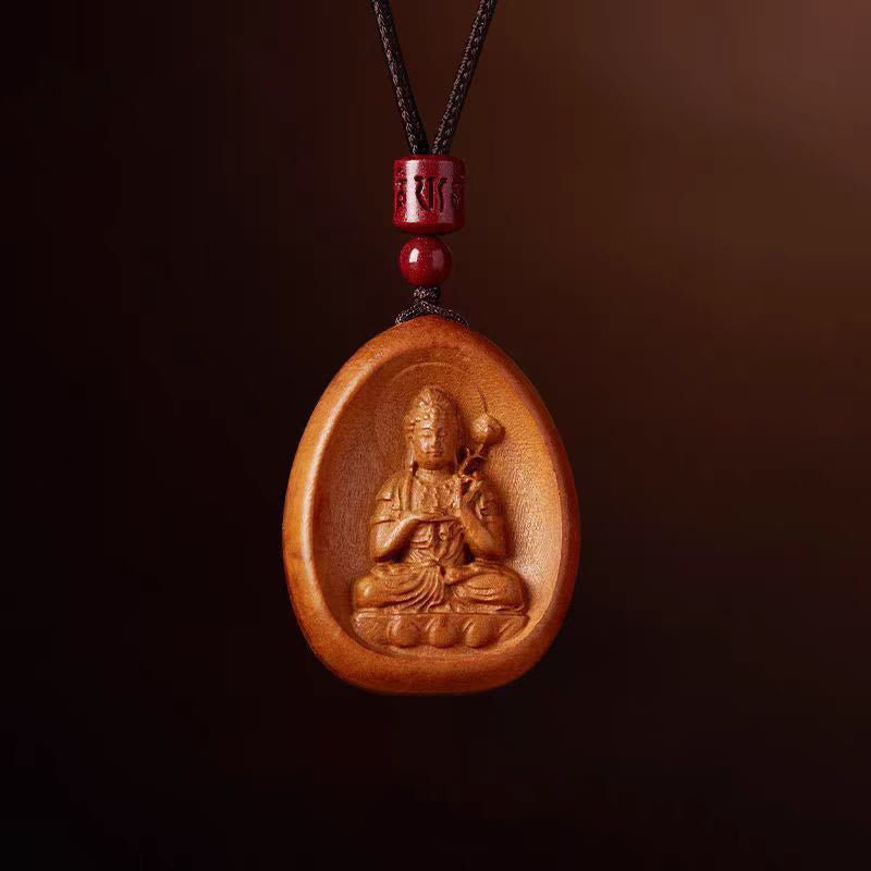 Buddha Stones Peach Wood Cinnabar Om Mani Padme Hum Chinese Zodiac Black String Necklace Pendants