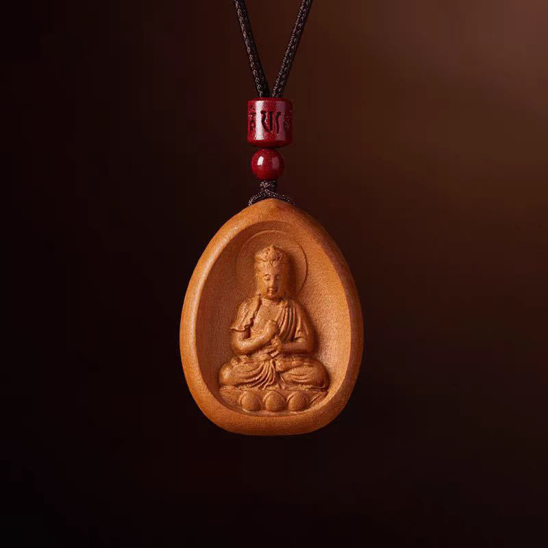 Buddha Stones Peach Wood Cinnabar Om Mani Padme Hum Chinese Zodiac Black String Necklace Pendants