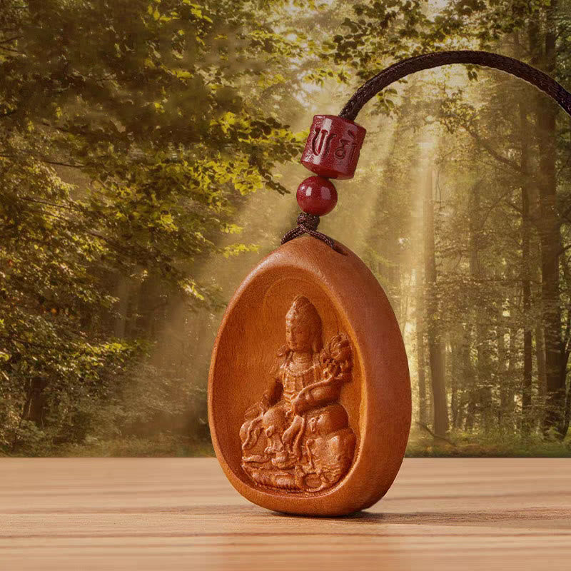 Buddha Stones Peach Wood Cinnabar Om Mani Padme Hum Chinese Zodiac Black String Necklace Pendants