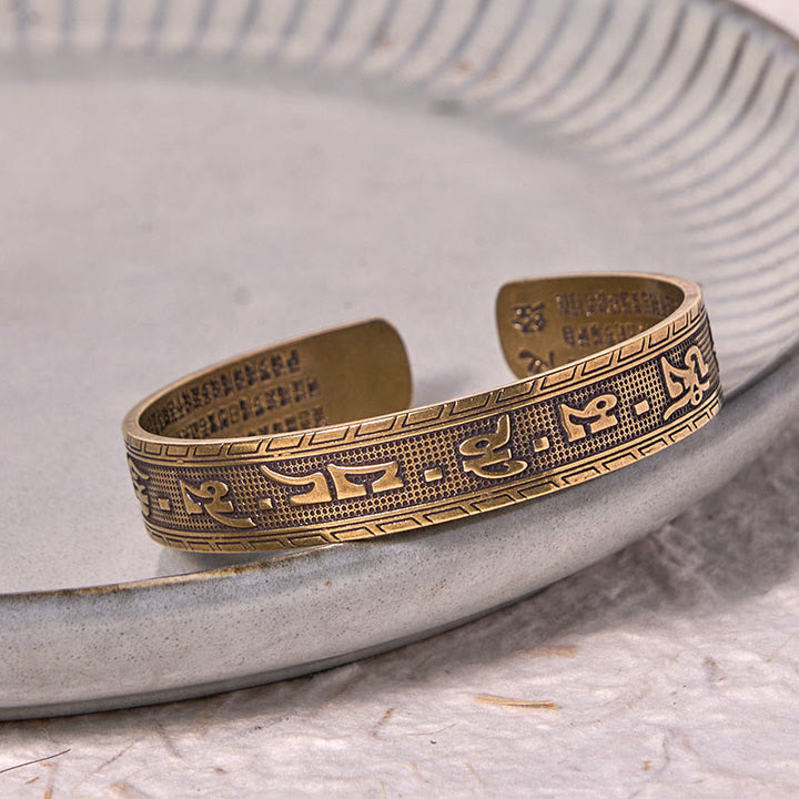Buddha Stones Six True Words 'om Mani Padme Hum' Heart Sutra Copper Brass Luck Wisdom Bracelet Bangle - image 3