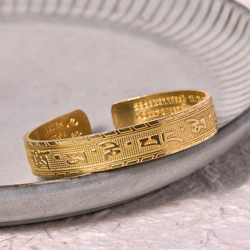 Buddha Stones Six True Words 'om Mani Padme Hum' Heart Sutra Copper Brass Luck Wisdom Bracelet Bangle - image 9