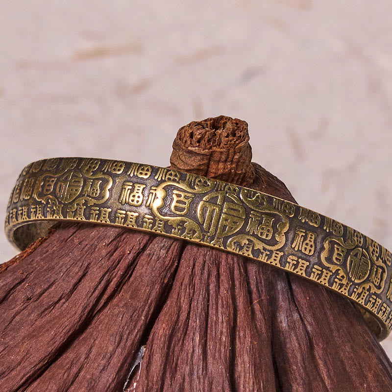 Buddha Stones Hundred Blessings Fu Character Copper Brass Luck Bracelet Bangle - image 4