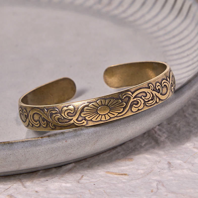 Buddha Stones Daisy Flower Vine Copper Brass Luck Self Care Cuff Bracelet Bangle - image 3