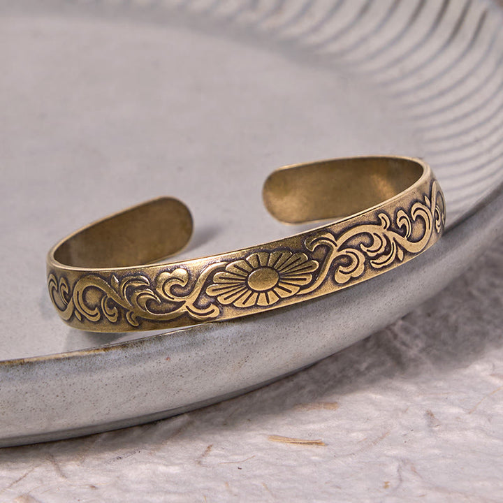 Buddha Stones Daisy Flower Vine Copper Brass Luck Self Care Cuff Bracelet Bangle - image 3