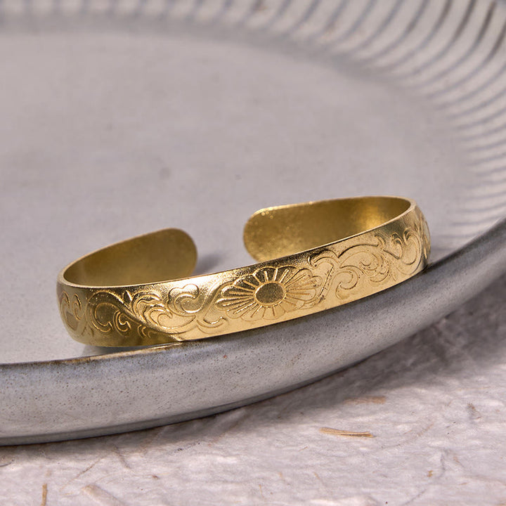 Buddha Stones Daisy Flower Vine Copper Brass Luck Self Care Cuff Bracelet Bangle - image 8
