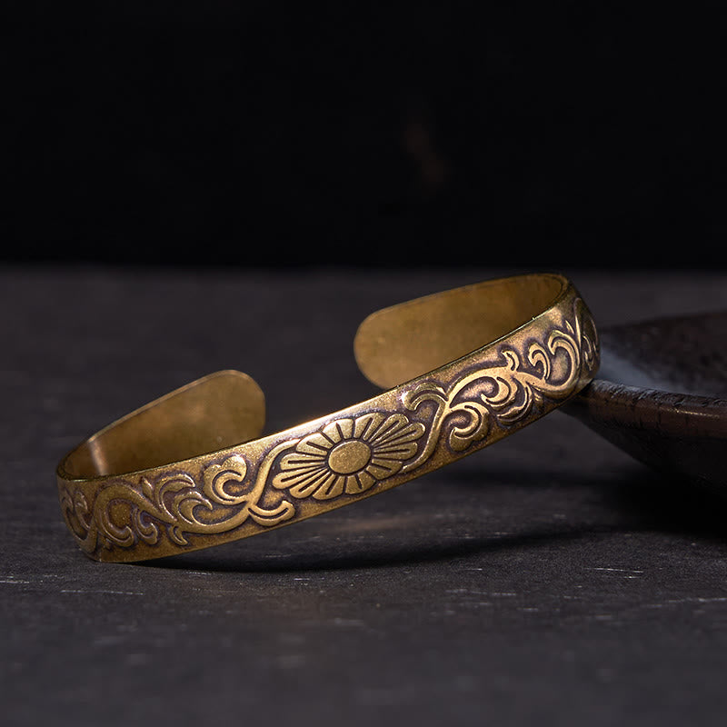 Buddha Stones Daisy Flower Vine Copper Brass Luck Self Care Cuff Bracelet Bangle - Vintage(Wrist Circumference: 14-17cm) - image 1