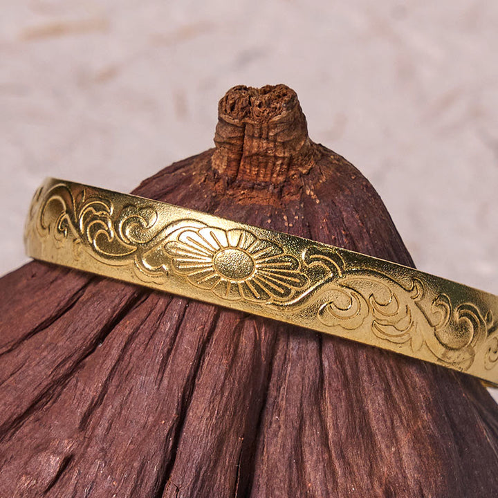 Buddha Stones Daisy Flower Vine Copper Brass Luck Self Care Cuff Bracelet Bangle - image 9