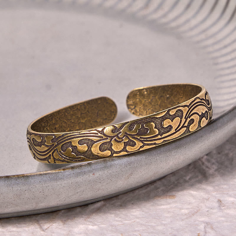 Buddha Stones Flowers Copper Brass Balance Self Care Cuff Bracelet Bangle - image 3
