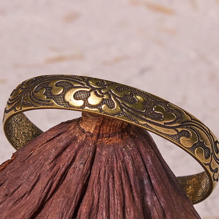 Buddha Stones Flowers Copper Brass Balance Self Care Cuff Bracelet Bangle - image 4