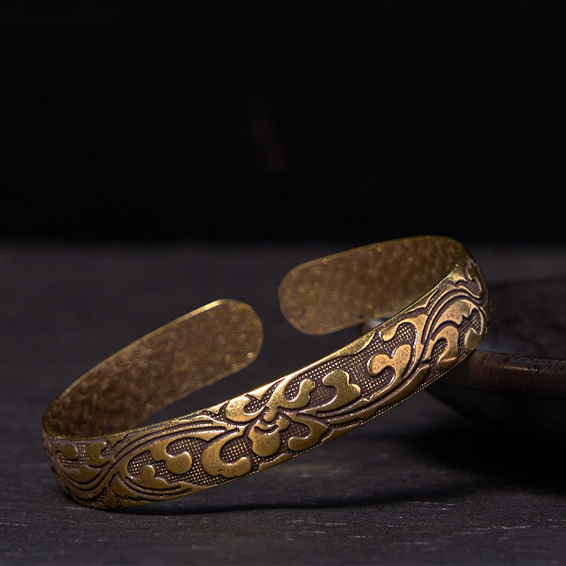 Buddha Stones Flowers Copper Brass Balance Self Care Cuff Bracelet Bangle - Copper(Wrist Circumference: 14-17cm) - image 1