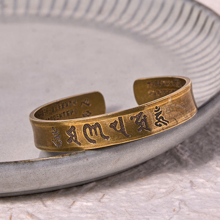 Buddha Stones Six True Words 'om Mani Padme Hum' Heart Sutra Copper Brass Inner Peace Cuff Bracelet Bangle - image 3