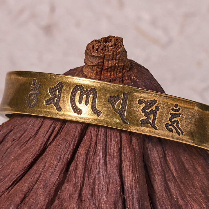 Buddha Stones Six True Words 'om Mani Padme Hum' Heart Sutra Copper Brass Inner Peace Cuff Bracelet Bangle - image 4