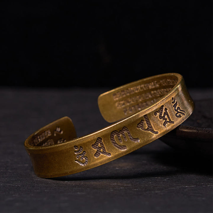 Buddha Stones Six True Words 'om Mani Padme Hum' Heart Sutra Copper Brass Inner Peace Cuff Bracelet Bangle - Vintage(Wrist Circumference: 14-17cm) - image 1