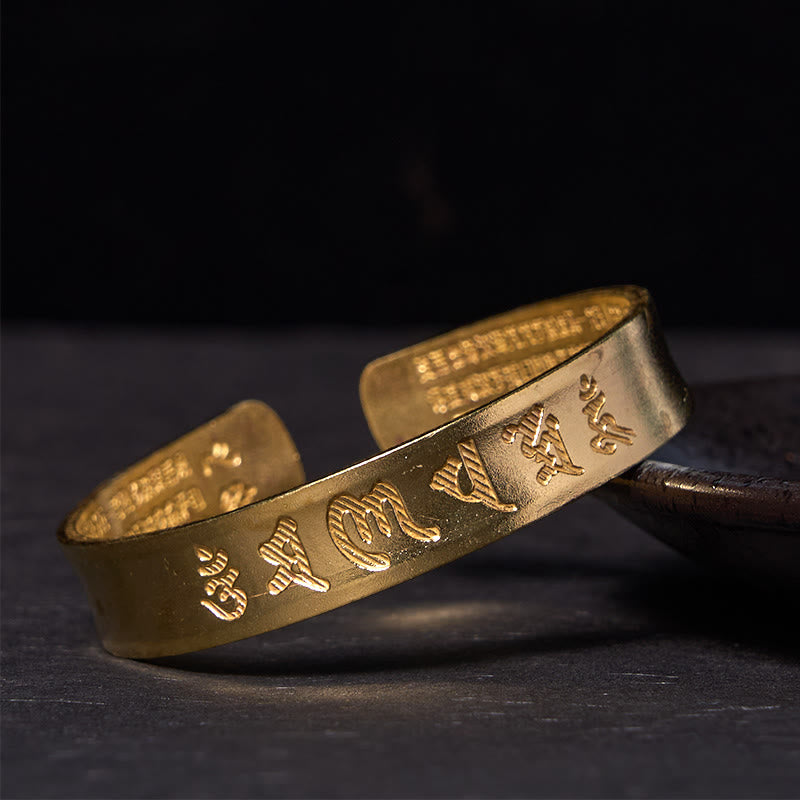 Buddha Stones Six True Words 'om Mani Padme Hum' Heart Sutra Copper Brass Inner Peace Cuff Bracelet Bangle - Polished(Wrist Circumference: 14-17cm) - image 7