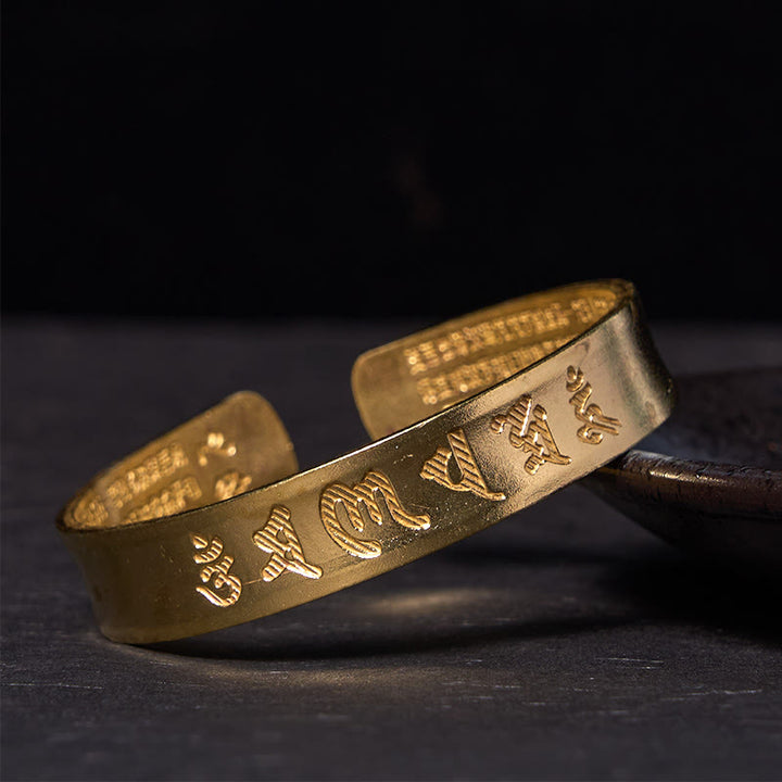 Buddha Stones Six True Words 'om Mani Padme Hum' Heart Sutra Copper Brass Inner Peace Cuff Bracelet Bangle - Polished(Wrist Circumference: 14-17cm) - image 7