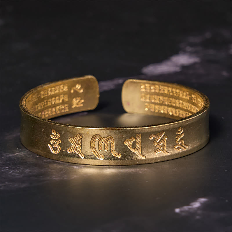 Buddha Stones Six True Words 'om Mani Padme Hum' Heart Sutra Copper Brass Inner Peace Cuff Bracelet Bangle - image 8