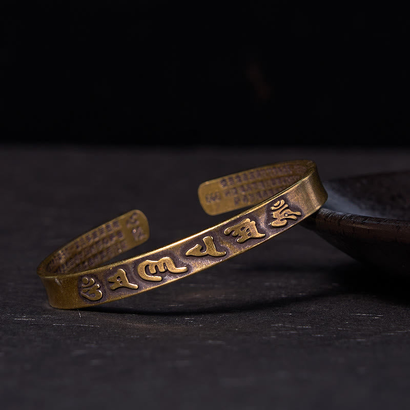 Buddha Stones Six True Words 'om Mani Padme Hum' Heart Sutra Copper Brass Wisdom Peace Cuff Bracelet Bangle - Copper(Wrist Circumference: 14-17cm) - image 1