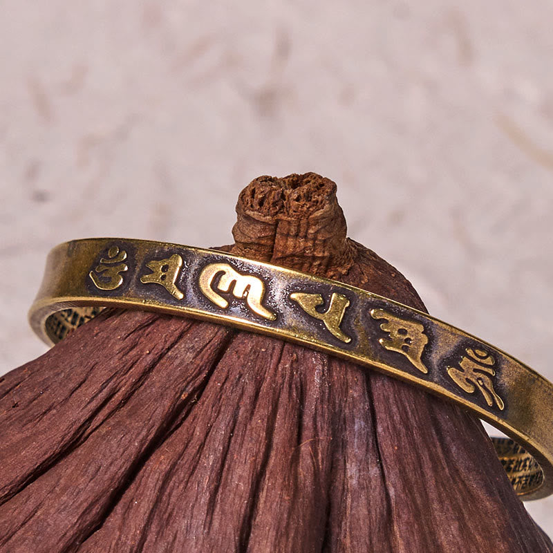 Buddha Stones Six True Words 'om Mani Padme Hum' Heart Sutra Copper Brass Wisdom Peace Cuff Bracelet Bangle - image 4