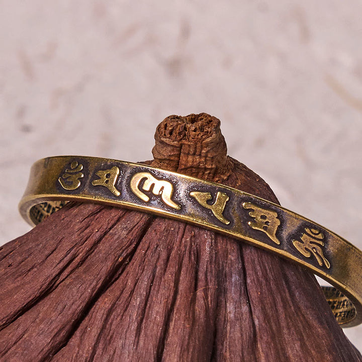 Buddha Stones Six True Words 'om Mani Padme Hum' Heart Sutra Copper Brass Wisdom Peace Cuff Bracelet Bangle - image 4