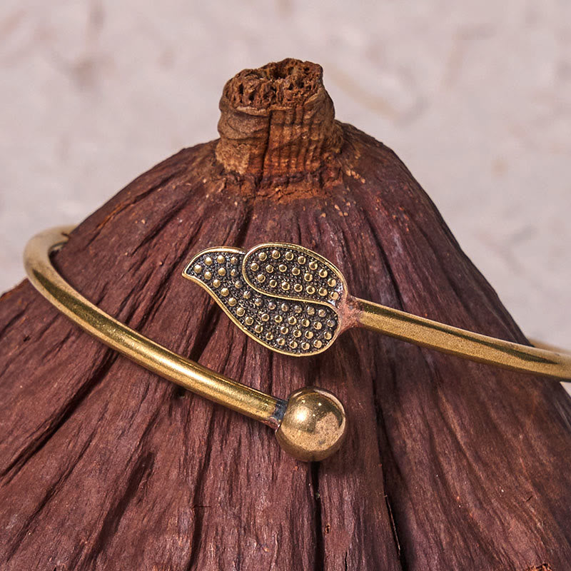 Buddha Stones Leaf Bead Copper Brass Luck Wealth cuff Bracelet Bangle - image 4