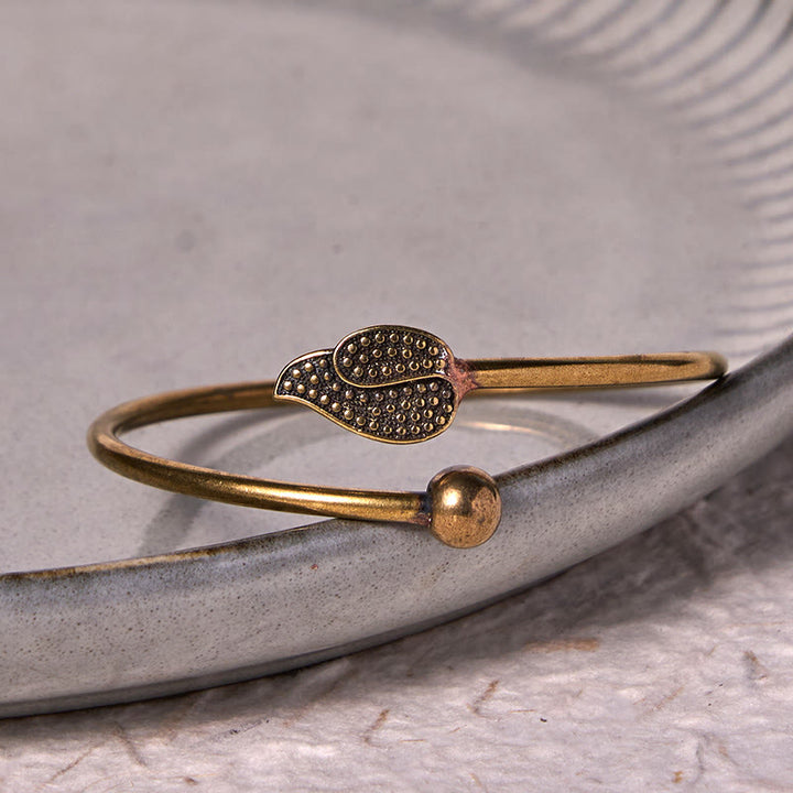 Buddha Stones Leaf Bead Copper Brass Luck Wealth cuff Bracelet Bangle - image 3