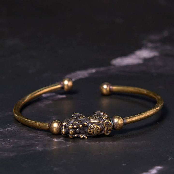 Buddha Stones Pi Xiu Carrying Compass Fu Character Copper Brass Luck Wealth Bracelet Bangle - image 9