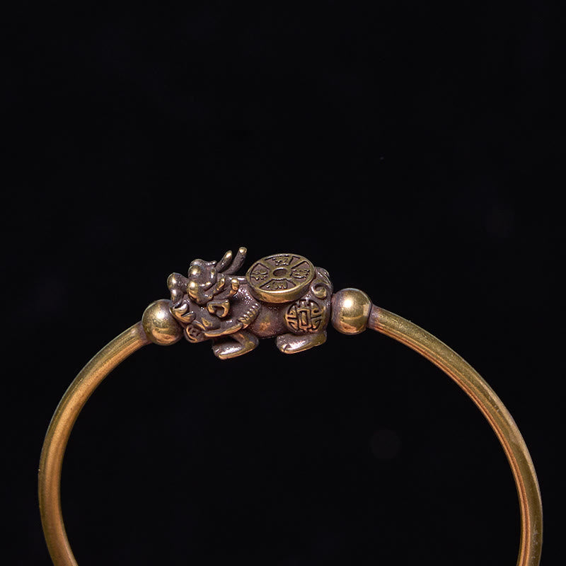 Buddha Stones Pi Xiu Carrying Compass Fu Character Copper Brass Luck Wealth Bracelet Bangle - image 3