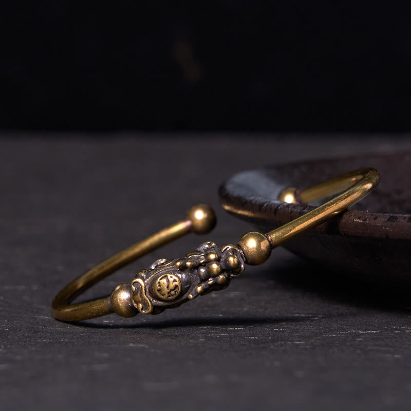 Buddha Stones Pi Xiu Carrying Compass Fu Character Copper Brass Luck Wealth Bracelet Bangle - PiXiu Carrying Fu Character (Wrist Circumference: 14-17cm) - image 8