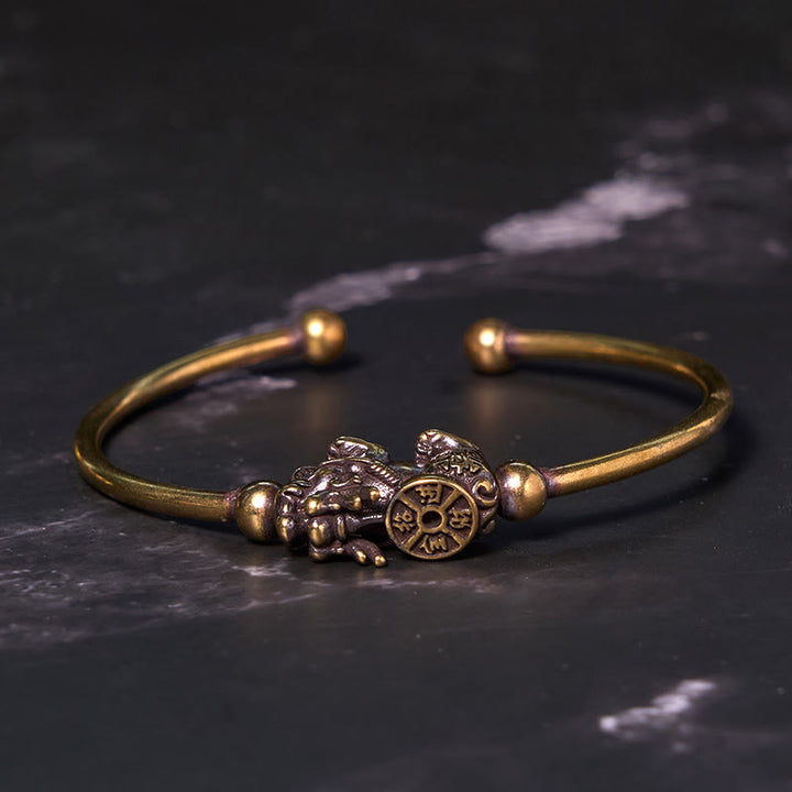 Buddha Stones Pi Xiu Carrying Compass Fu Character Copper Brass Luck Wealth Bracelet Bangle - image 2