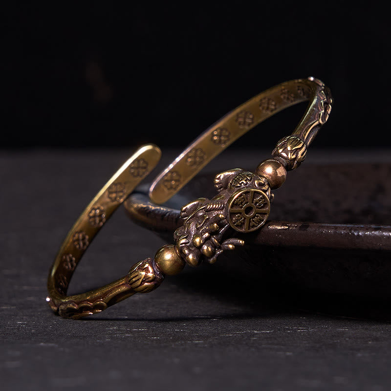 Buddha Stones Pi Xiu Carrying Coin Ingot Copper Brass Luck Wealth Bracelet Bangle - PiXiu Carrying Coin(Wrist Circumference: 14-15cm) - image 1